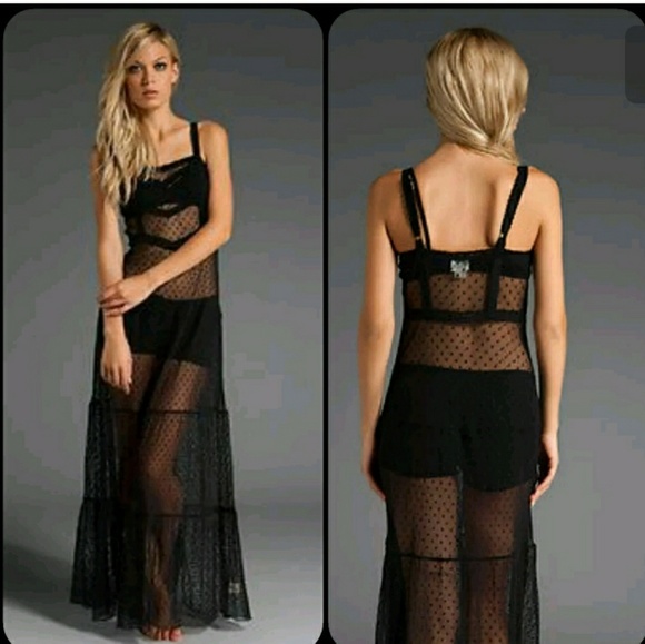 Free People Dresses & Skirts - FREE PEOPLE Black Swiss Mesh Lace Sheer Maxi Dress